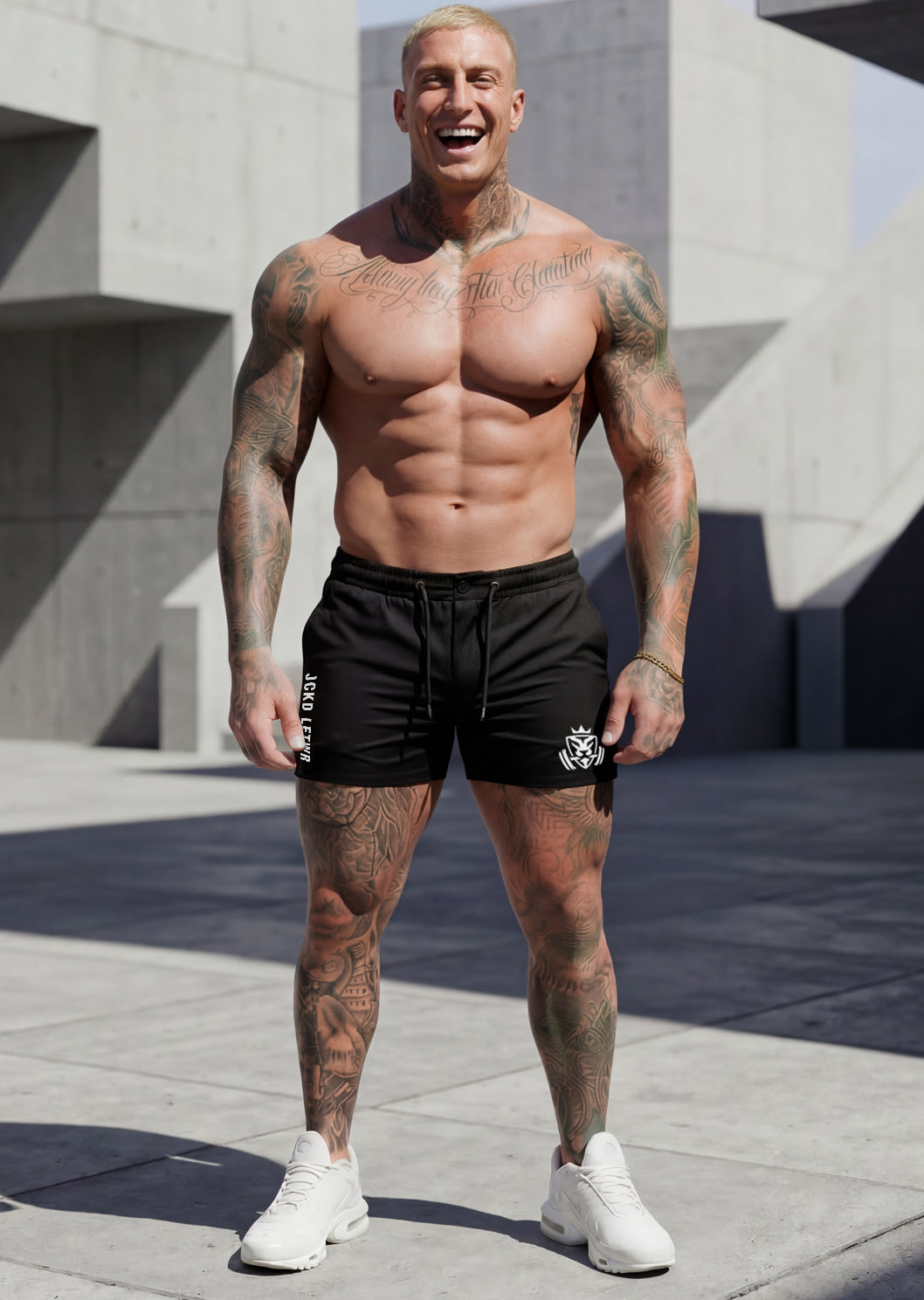 JCKD 1023 Squat Crue Crowned Shorts black, crowned lifter graphic on performance gym shorts
