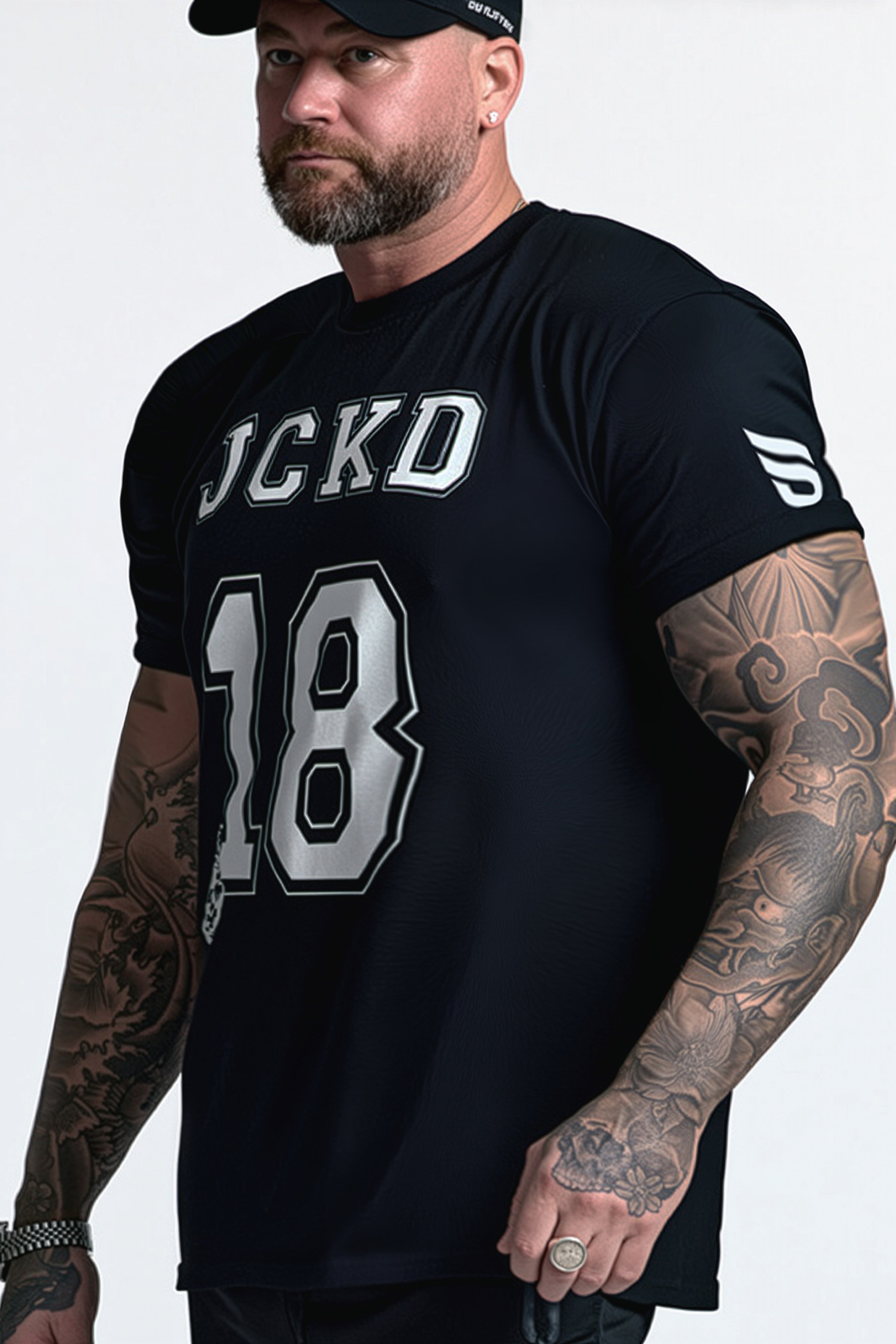JCKD 3018 King 18 Tee black, bold JCKD18 chest graphic on premium 220 GSM cotton gym tee