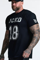JCKD 3018 King 18 Tee black, bold JCKD18 chest graphic on premium 220 GSM cotton gym tee