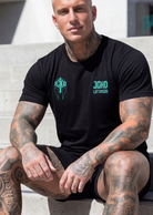 JCKD 3018 Spartan Crue Tee black, premium 220 GSM cotton gym tee with bold Spartan warrior graphic
